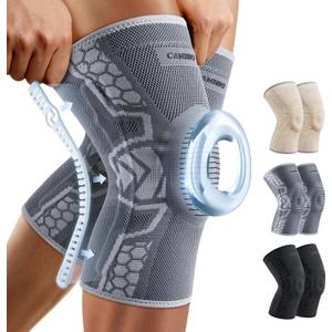 CAMBIVO 2 Pack Knee Brace for Men and Women, Knee Sleeves for Men with Patella Gel Pad and Side Stabilizers, Knee Compression Sleeves for Knee Pain Relief, Running, Workout, Daily Use (Large, Gray)