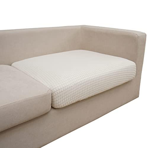 Couch Cushion Covers Magic Stretch Sofa Slipcover for 3 Cushion Couch Dogs Pet L Shape 2 Seat Replacement Furniture Protector,Cream White Length 25-37 inches(3 Pieces)