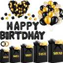 Ctosree 5 Senses Gift Bags for Her Him Black and Gold Birthday Decorations Kit Includes Five Senses Gift Bags, Happy Birthday Balloons, Tissue Paper and Petals for Anniversary Wedding Party Favors