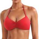 YEOREO Halter Sports Bras for Women Adjustable Strappy Open Back Impact Removable Pads Deep V Bra Workout Gym Yoga Crop Top (Small, Red)