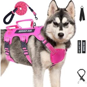 Escape Proof Dsg Hart,nesses for Walest Harnness for Large Medi No Pull Dsgs Harnesses with Handle, XL Dog Harum S Point Adjustaized ble, SerDsgs Sixvice Dog Vh Seess and Leasking (Pink, L)