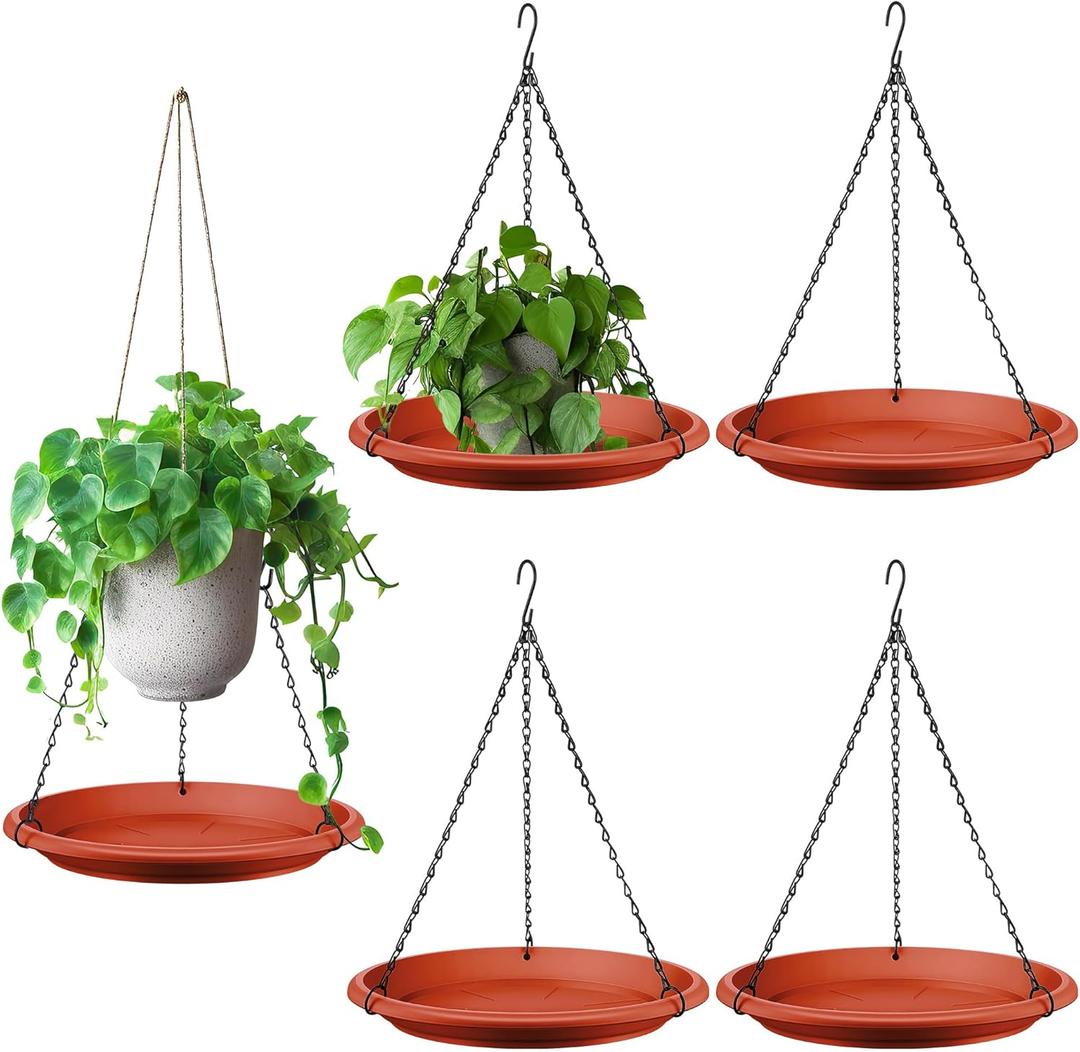 Hanging Planter for Indoor Outdoor Plants, 12" Plant Saucer with Basket Chains, Adjustable Plants Hanger Shelf Decorative Hanging Plant Flower Pot for Window Wall Ceiling Home Decor(5 Pcs,Brick Red)