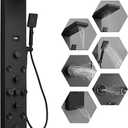 Shower Panel Tower System, Stainless Steel Multi-Function Shower Panel, Shower Tower with 5 Body Jets Handheld Shower Wand Tub Spout and Rainfall Head Temperature Display, Black