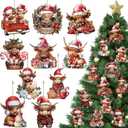 Patelai 40 Pcs Western Christmas Ornament Wooden Highland Cow Decoration for Xmas Tree Cowboy Highland Cow Hanging Ornament Western Themed Party Favors for Xmas Tree Farmhouse Home
