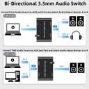 Audio Switch 3.5mm Bi-Direction Switch,Stereo Audio Switcher 2 in 1/1 in 2 Out,A udio Swit ch Headphone Manual Selector Splitter for PC Phone Laptop Headphone(Black)