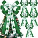 Riceshoot 6 Pcs Extra Large St. Patrick's Day Tree Topper Bows 26 x 12 Inches Green Four Leaf Clover Bows for Wreaths Irish Shamrock Bows for Front Door Tree Decorations
