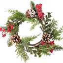 Premium Christmas Wreath with Pine Cones American Style Plastic Xmas Holiday Decor for Wall or Door, Ideal for Xmas Celebrations, Home Decorations, and Photography Props (Style A), 6PCS