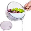 3-in-1 Kitchen Tool: Works as Rice Strainer, Fruit Washing Bowl with Strainer, Water Scoop. PET+PP Material, Rotatable Inner Basket for Easy Draining, Ideal for Rinsing Rice, Washing Fruits/Veggies.