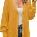 QUALFORT Women’s 100% Cotton Knit Cardigan Sweater – Oversized Fit, Button-Down Open Front, with Pockets, Large
