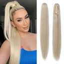 Ponytail Extension,26" Claw Clip in Ponytail Hair Extensions,Long Straight Hair Clip Extensions for Women,Fluffy Natural Looking Synthetic Hairpiece for Daily Use (Light Blonde)