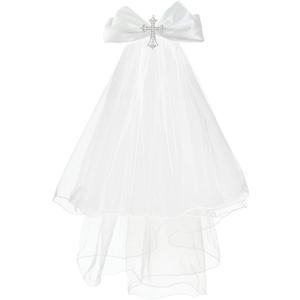 First Communion Veil crystal Cross and Bow Veil for First Communion Dress Up Chapel Baptism