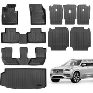 for 2016-2025 2026 Volvo XC90 Floor Mats 3 Rows Trunk Cargo Liner and 2nd 3rd Rear Seat Backrest Mat Full Set TPE All Weather Accessories (Only Fit Gas 7 Seat Full Set 10 MatsNot for Hybrid/PHEV)