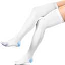Ted Hose Thigh High Anti Embolism Compression Stockings 15-20 mmHg Graduated Medical Support Stocking 1 Pair with Silicone Band Women & Men for Swollen, Flight, Recovery, Training (X-Large, White)
