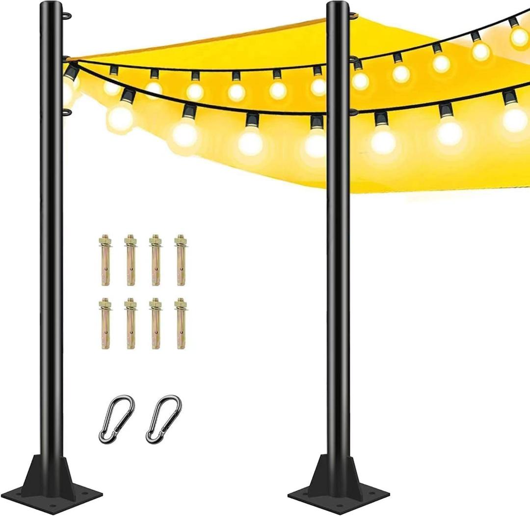 2025 Upgraded Sun Shade Sail Pole 9Ft Outdoor Sunshade Sail Post Support Awning Canopy Heavy Duty Metal Pole Kit for Outside Patio Garden Deck Playground Backyard