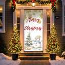 Merry Christmas Door Cover Decorations, Christmas Tree Snowman Golden Snowflakes Doorway Door Curtains Banners Backdrop Photography Decor for Winter Holiday Party Indoor Outdoor, 35 * 79 Inch