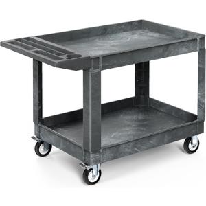 YITAHOME Utility Cart on Wheels, 550 lbs 2 Shelf Heavy Duty Rolling Carts, 45 x 25 in Plastic Service Cart Work Carts with Wheels for Warehouse Garage School & Office, Cleaning, Gray