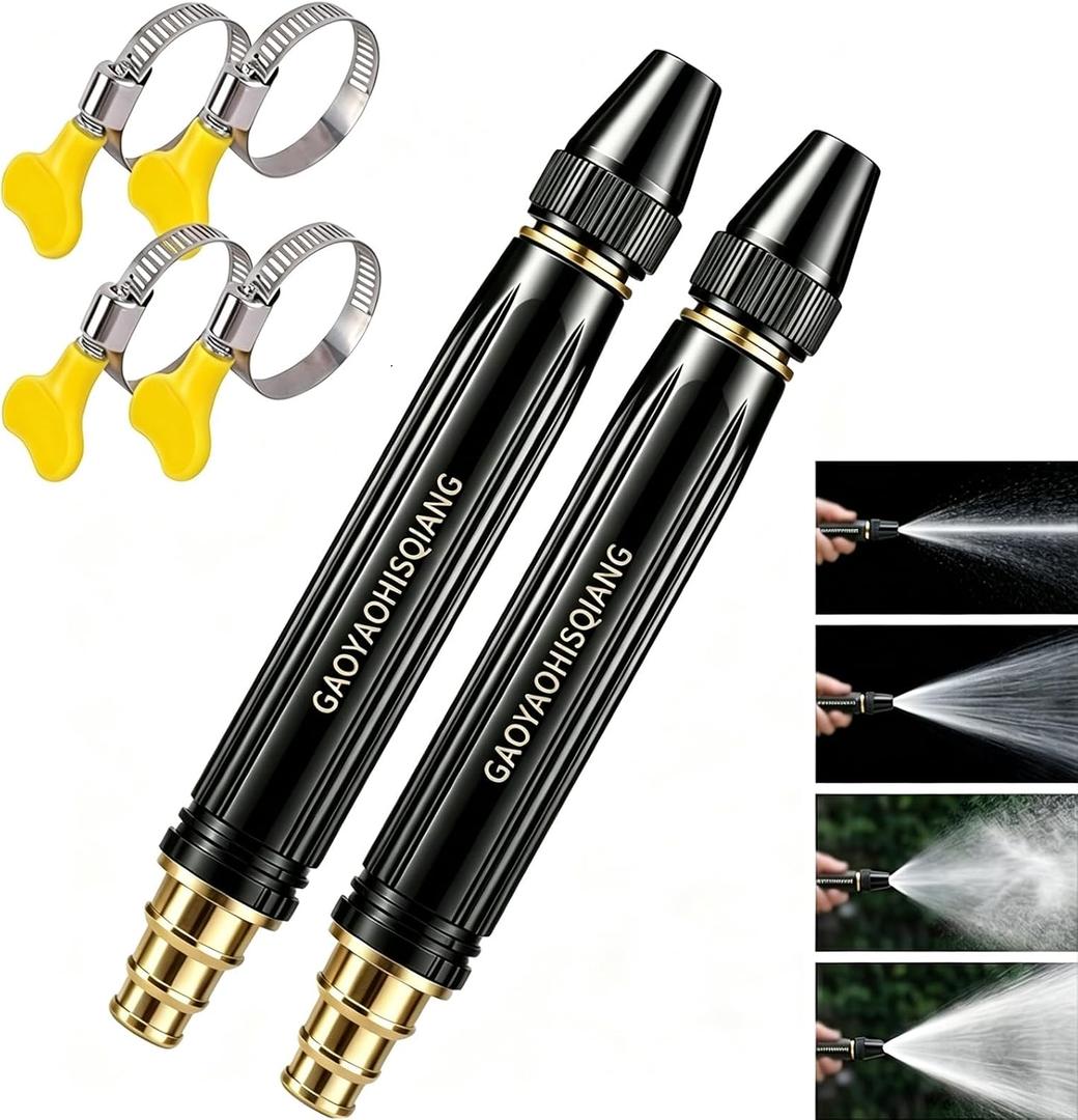 High Pressure Hose Nozzle Set (2-Pack), Universal Power Washer Attachment for Car Washing and Outdoor Cleaning, Heavy Duty Twist Adjust Water Gun