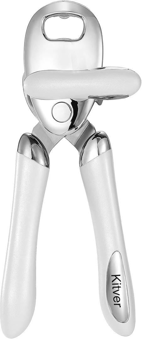 2 x Multi-function Manual Can Opener Bottle Opener, Oversized Hand-held Easy Rotary Knob, Safe Cut Can Opener with Non-Slip Handle, Smoother Cut Sharp Blade for Seniors Kitchen Tool, White