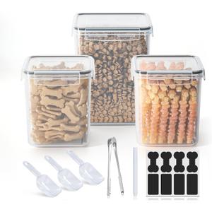 Dog Treat Storage Container Airtight for Countertop, Dog Treat Jar with Lid for Food Storage Organizer, 3 Pack Pet Food Holder for Kitchen with Scoops, Gift for Pet Owners