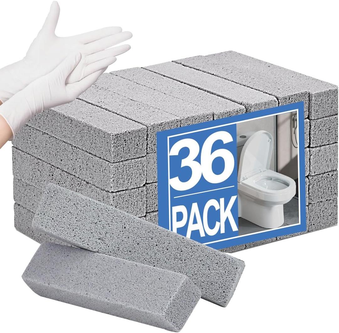 Herda 36 Pack Pumice Stone Toilet Bowl Cleaner, Powerfully Pumice Stone for Cleaning Hard Water Rings, Calcium Buildup, Rust, Pumice Stick for Toilets, Bathtubs, Grills, Swimming Pools, Sinks (36Pack with Glove)