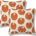Orange Pumpkin Fall Throw Pillow Covers 18x18 Inch Set of 2 Autumn Themed Thanksgiving Harvest Print Square Decorative Pillowcases Orange Cushion Cover for Sofa Couch