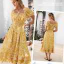 Kate Kasin Womens Summer Boho Floral Maxi Dress 2026 Square Neck Puff Sleeve Smocked Flowy A Line Beach Wedding Guest Dresses (XL)