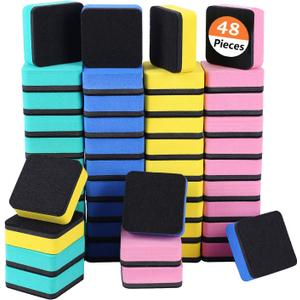 Dry Erase Erasers, 48 Pack Magnetic Whiteboard Eraser Chalkboard Cleansers Wiper for Classroom Office and Home (48mixed)