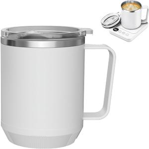 16oz Heated Coffee Mug with Flat Bottom for Rapid Heating, Stainless Steel Heated Coffee Cup Suitable for Different Coffee Mug Warmer/Heaters, Heated Mug/Cup for Home and Office Desk, White