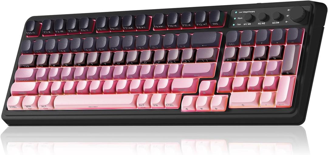 AULA S99 Keyboard, Wireless Gaming Keyboard Bluetooth Ergonomic Creamy Computer Keyboards Cute Full Size Backlit Tri-Mode BT/2.4GHz/USB-C for PC Laptop - Black & Pink Gradient