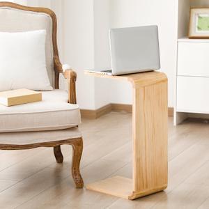 Cinnvoice C Shaped Side Table Solid Wood End Table for Living Room Couch Small Place Coffee and Eating Snack Tray