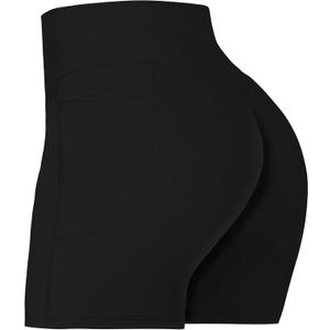 Sunzel No Front Seam Biker Shorts for Women with Pockets, Yoga Workout Gym Bike Shorts with Tummy Control (Small, Black)