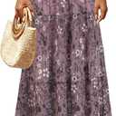 Women's Chiffon Pleated Maxi Skirt Elastic High Waisted Boho A-Line Fall Flowy White Long Skirts with Lining, Large