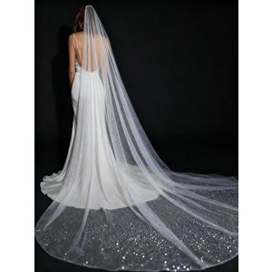 114inch Cathedral Wedding Veil Sparkle Long Glitter Bridal Veil 1 Tier Tulle Chapel Hair Accessories with Comb for Women and Bride
