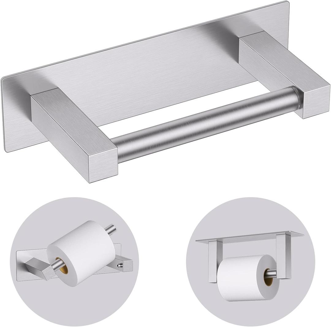 Brushed Nickel Self Adhesive Toilet Paper Holder, Stainless Steel Bathroom Toilet Paper Holder Stick On Wall Mount, Commercial Toilet Paper Dispenser Peel Stick Toilet Paper Holder Adhesive
