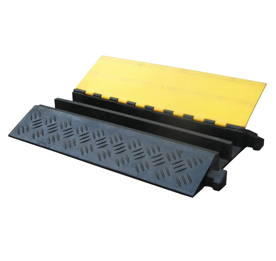 Kable Kontrol Atlas Heavy Duty Cable Protector Ramp - 2 Channel - 1 Pc - 35” Long Black & Yellow – 32000 Lbs Capacity - Rubber Speed Bump Wire Protector Cord Cover – CP9985