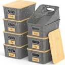Stackable Storage Basket: Plastic Baskets Bins, Baskets for Organizing, Pantry Decorative Containers for Closets, Cabinets, Shelves(8 Pack, Grey)