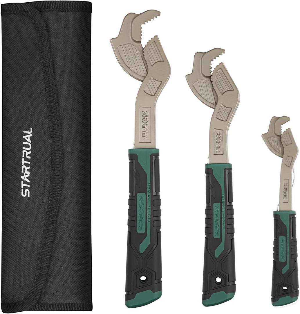 6 8 10 Self Adjustable Pipe Wrench Set, Chrome Vanadium Steel, Plumbers Wrench, Pipe Vise Wrench with Self Locking Function for 9/32-1 3/8 (7-35mm) pipes and nuts