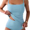 Eomenie Women's Swimsuit Tankini Tummy Control Bathing Suits Two Piece Full Coverage Slim Swim Suits with High Waisted Bottom (Light Blue,Small)