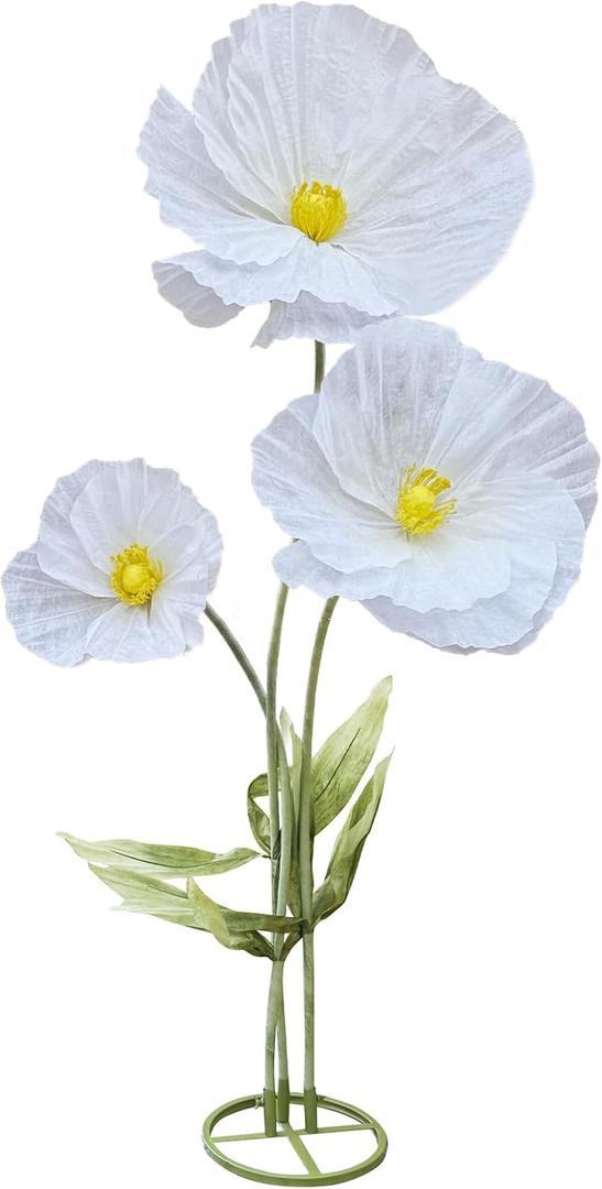 3Pcs Artificial Flowers for Outside, Large Flower Decorations for Birthday Party, Fake Flowers for Garden, Hotel, Office, Home Farmhouse Decor, Wedding, Art Gallery, Graduation, Store-White