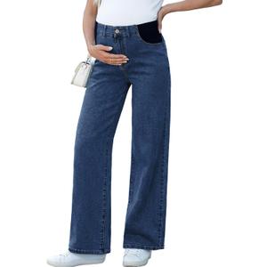 BLENCOT Maternity Jeans for Women High Waist Straight Leg Pregnancy Denim Pants with Pockets (Small, Dirty Blue)