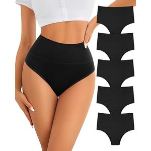 ASIMOON Tummy Control Underwear High Waisted Cotton Bikini Panties for Women Elastic No Muffin Cheeky Panty 2 Pack XL