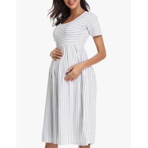 BBHoping Women’s Casual Striped Maternity Dress Short Knee Length Pregnancy Clothes for Baby Shower, Medium