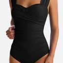 Womens One Piece Swimsuits Tummy Control Bathing Suits Modest Full Coverage Swimsuit Wide Straps Swimwear (Black, XL)