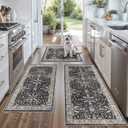 3-Piece Washable Kitchen Rug Set of 3 with Runner  Non-Slip Boho Kitchen Mats for Hardwood Floor, Sink & Entryway & Bathroom, Home Decor (Black,2x3+2x4+2x5)
