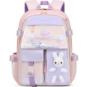 VIDOSCLA Bunny Girls Backpack for School Kawaii Kids Backpack Cute Sequin School Bag for Girls, Large-Kawaii Quicksand Bunny