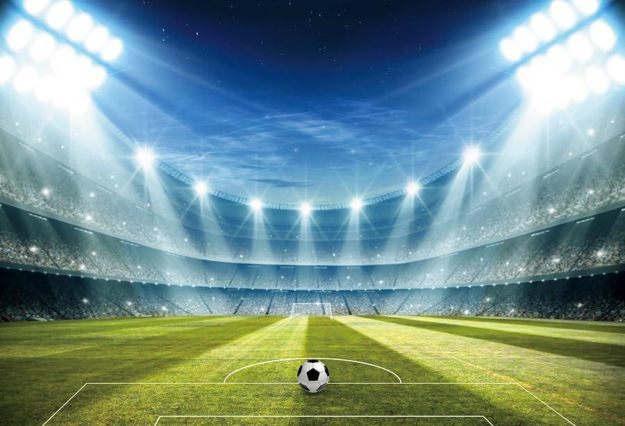 Soccer Field Backdrop Ball Game Stadium Spotlight Photography Background Football Fields Goal Sports Match Background Picture for Fan Sports Backdrops Photo Shoot Studio Props 5x3ft