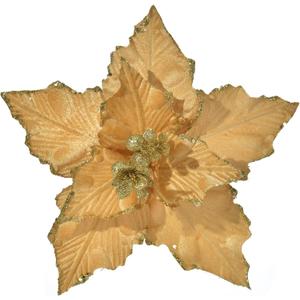 Christmas Poinsettia 10pcs 10-Inch Large Christmas Flowers Picks Spray Artificial Velvet Glitter Flower Ornaments for Christmas Tree Wreath Garland Decoration (Gold)