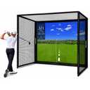 Golf Simulator Enclosure, 10x8FT Golf Hitting Net Cage with HD Impact Screen & Foam Padding, Indoor Golf Practice Net for Home Garage