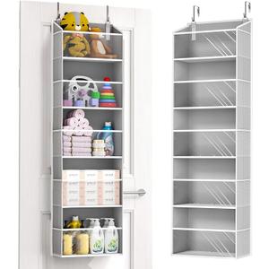 ULG 1-Pack Over Door Organizer with 5 Large Pockets 10 Mesh Side Pockets, 44 lbs Weight Capacity Hanging Storage Organizer with Clear Window for Bedroom Bathroom Kitchen, RV, Camper, Clear Grey