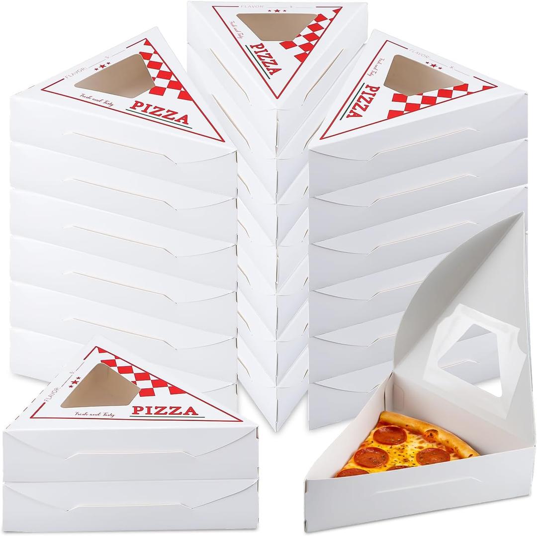 Eaasty 200 Set Bulk Pizza Slice Box - 6" x 7.5" x 1.75" with Window Disposable Single Triangle Easy Clamshell, Thick & Sturdy Individual Pizza Slice Holder Container for Party Supplies Take out